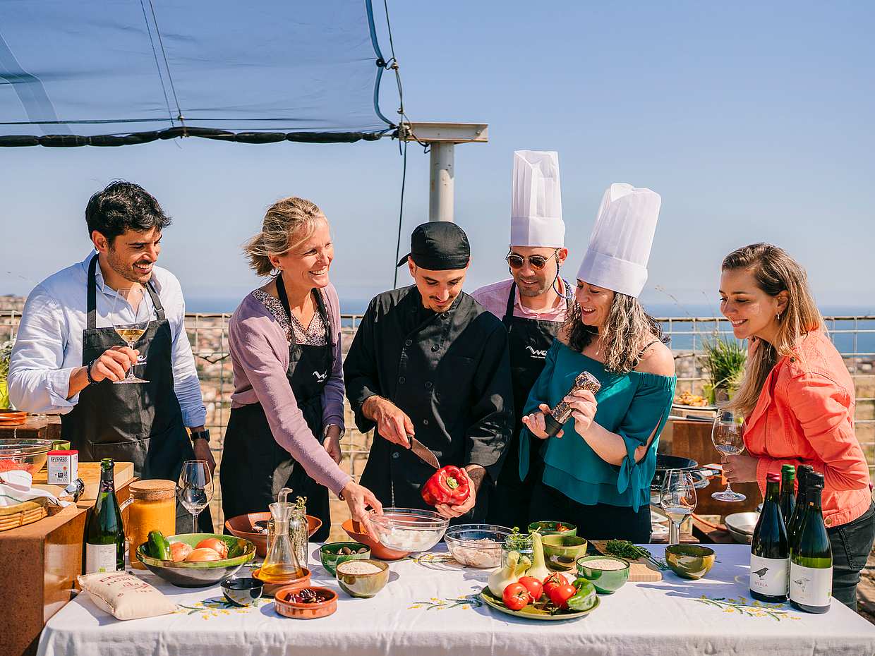 Paella Cooking Experience with Sea View & Winery Tour from Barcelona
