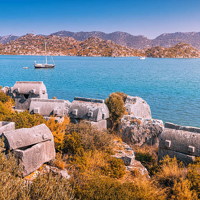 The Sunken Island of Kekova, the Ancient City and the Church of St. Nicholas from Side